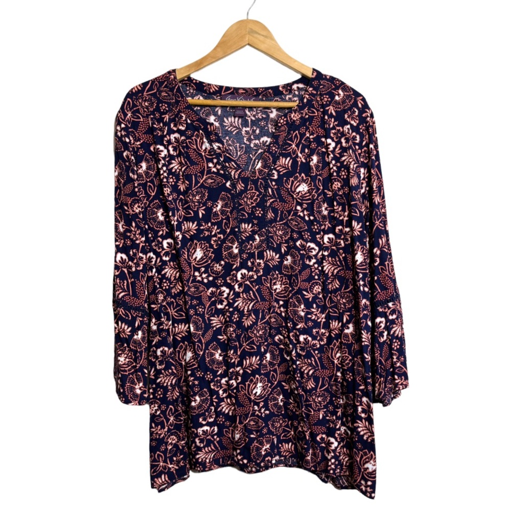 Gloria Vanderbilt Size 2X Floral Printed Top Blouse